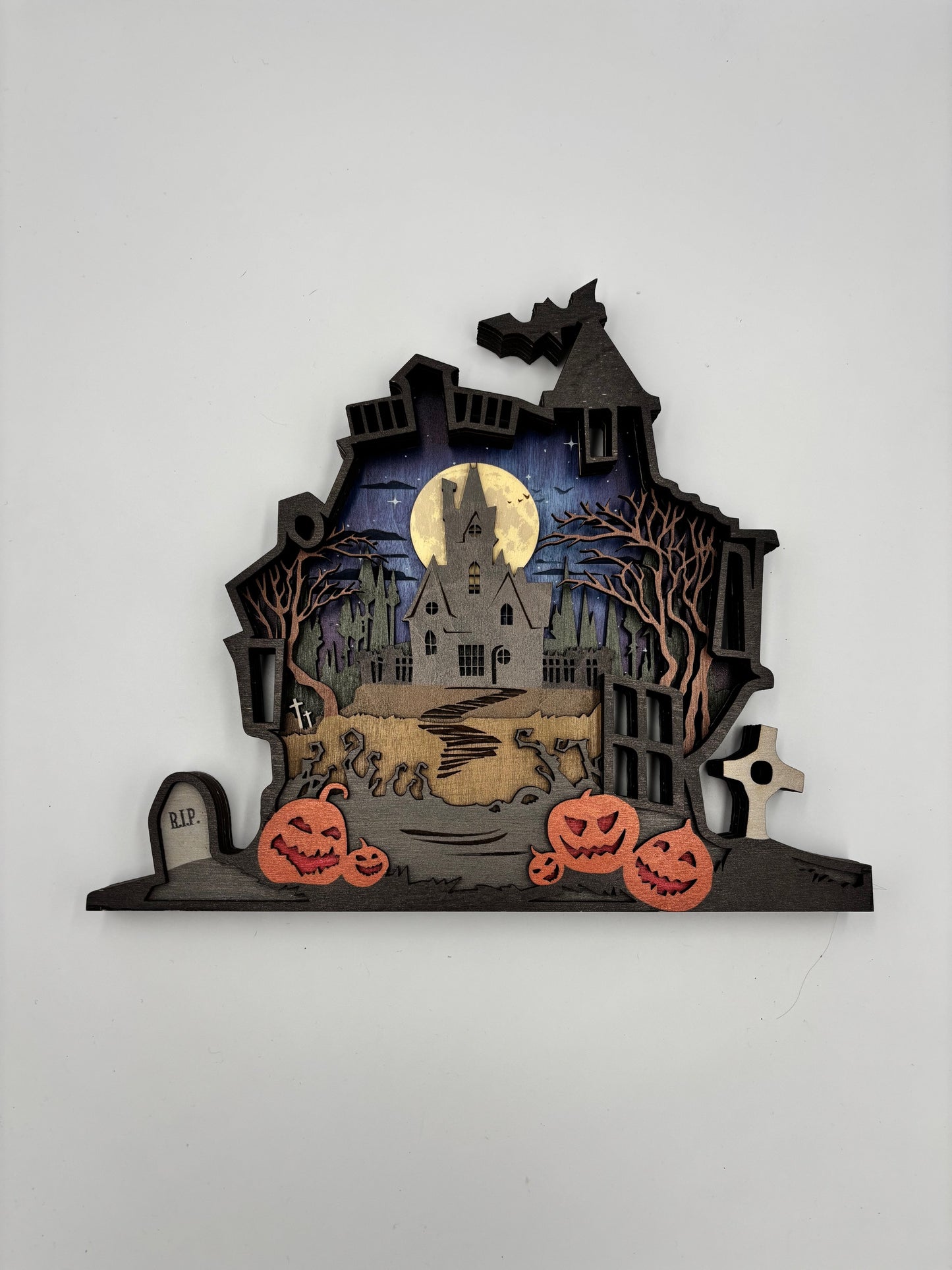 "Haunted House" Halloween Wood Art